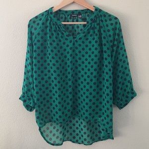 Zune Green Top with Navy Blue Polka Dots